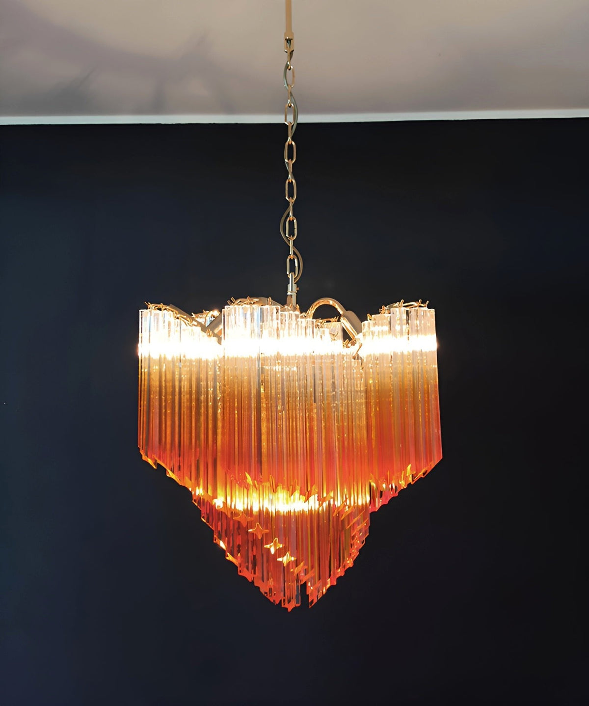 Blush Pink Glass Prism Chandelier with Gold Accents