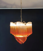 Blush Pink Glass Prism Chandelier with Gold Accents