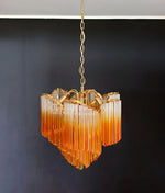 Blush Pink Glass Prism Chandelier with Gold Accents