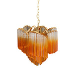 Blush Pink Glass Prism Chandelier with Gold Accents