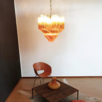 Blush Pink Glass Prism Chandelier with Gold Accents
