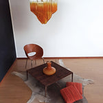 Blush Pink Glass Prism Chandelier with Gold Accents