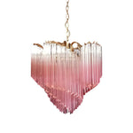 Blush Pink Glass Prism Chandelier with Gold Accents
