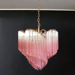 Blush Pink Glass Prism Chandelier with Gold Accents