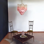 Blush Pink Glass Prism Chandelier with Gold Accents