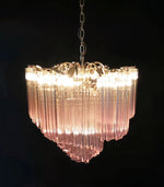 Blush Pink Glass Prism Chandelier with Gold Accents