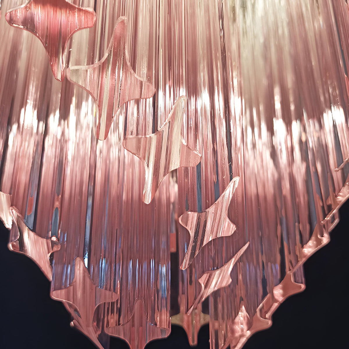 Blush Pink Glass Prism Chandelier with Gold Accents