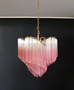 Blush Pink Glass Prism Chandelier with Gold Accents
