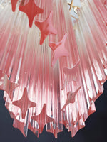Blush Pink Glass Prism Chandelier with Gold Accents