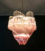 Blush Pink Glass Prism Chandelier with Gold Accents