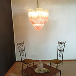 Blush Pink Glass Prism Chandelier with Gold Accents