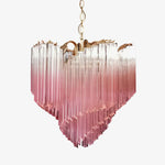 Blush Pink Glass Prism Chandelier with Gold Accents