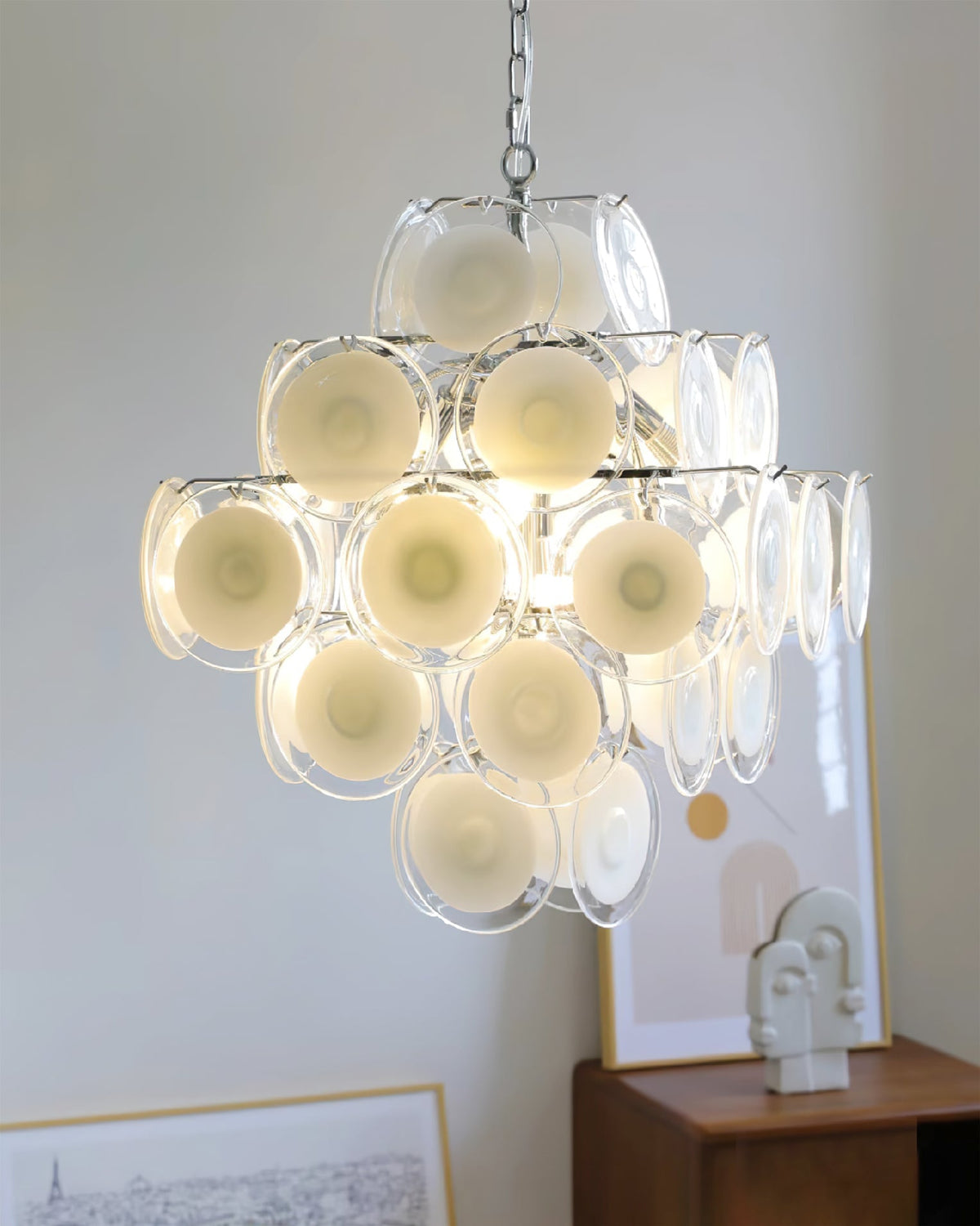 Modern White Glass Orb Chandelier for Dining Room and Living Room
