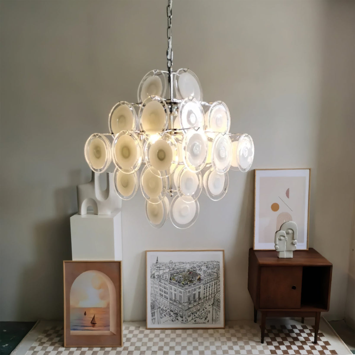 Modern White Glass Orb Chandelier for Dining Room and Living Room
