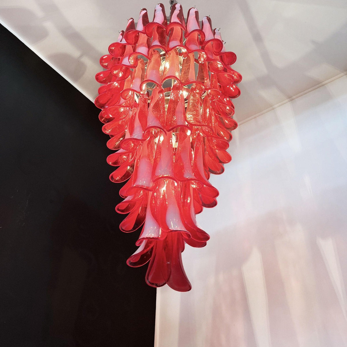 Red Petals Spiral Glass Chandelier | Modern Designer Pendant Light