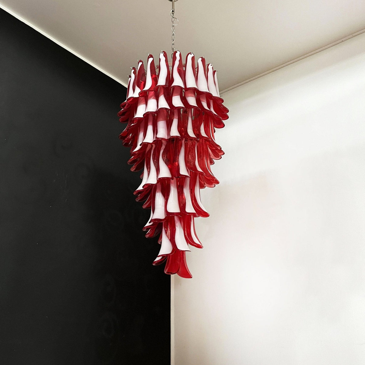Red Petals Spiral Glass Chandelier | Modern Designer Pendant Light