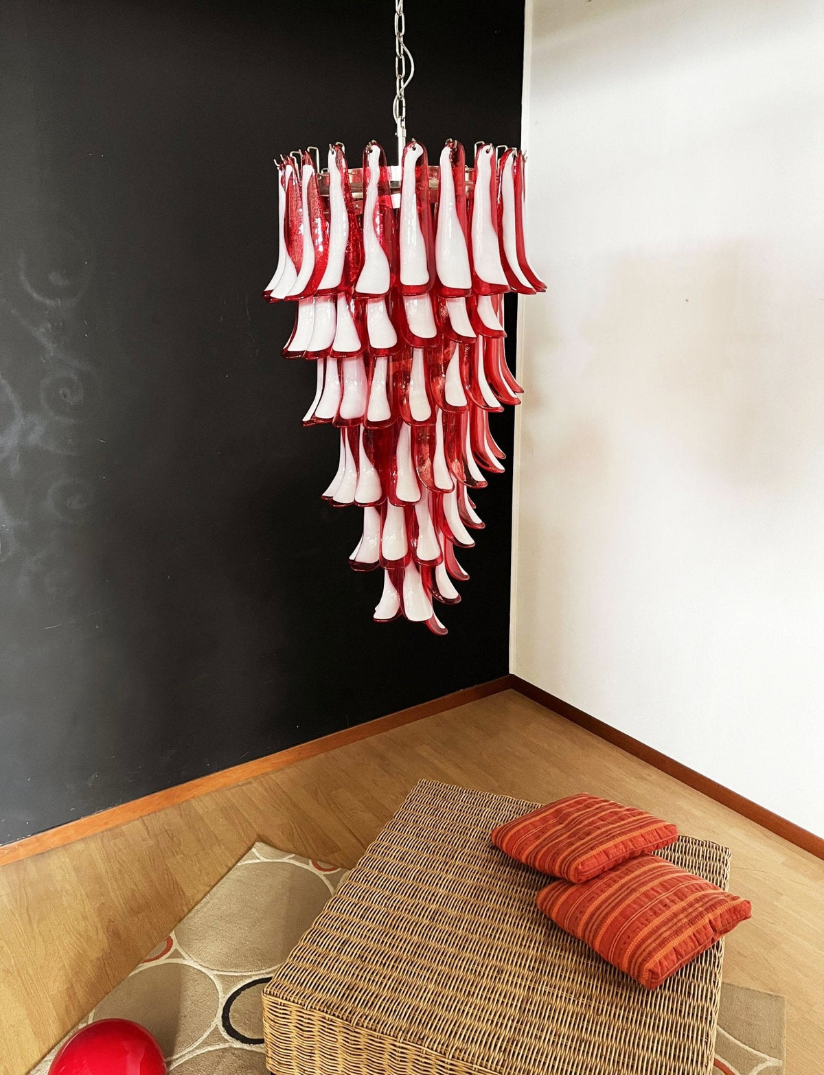 Red Petals Spiral Glass Chandelier | Modern Designer Pendant Light