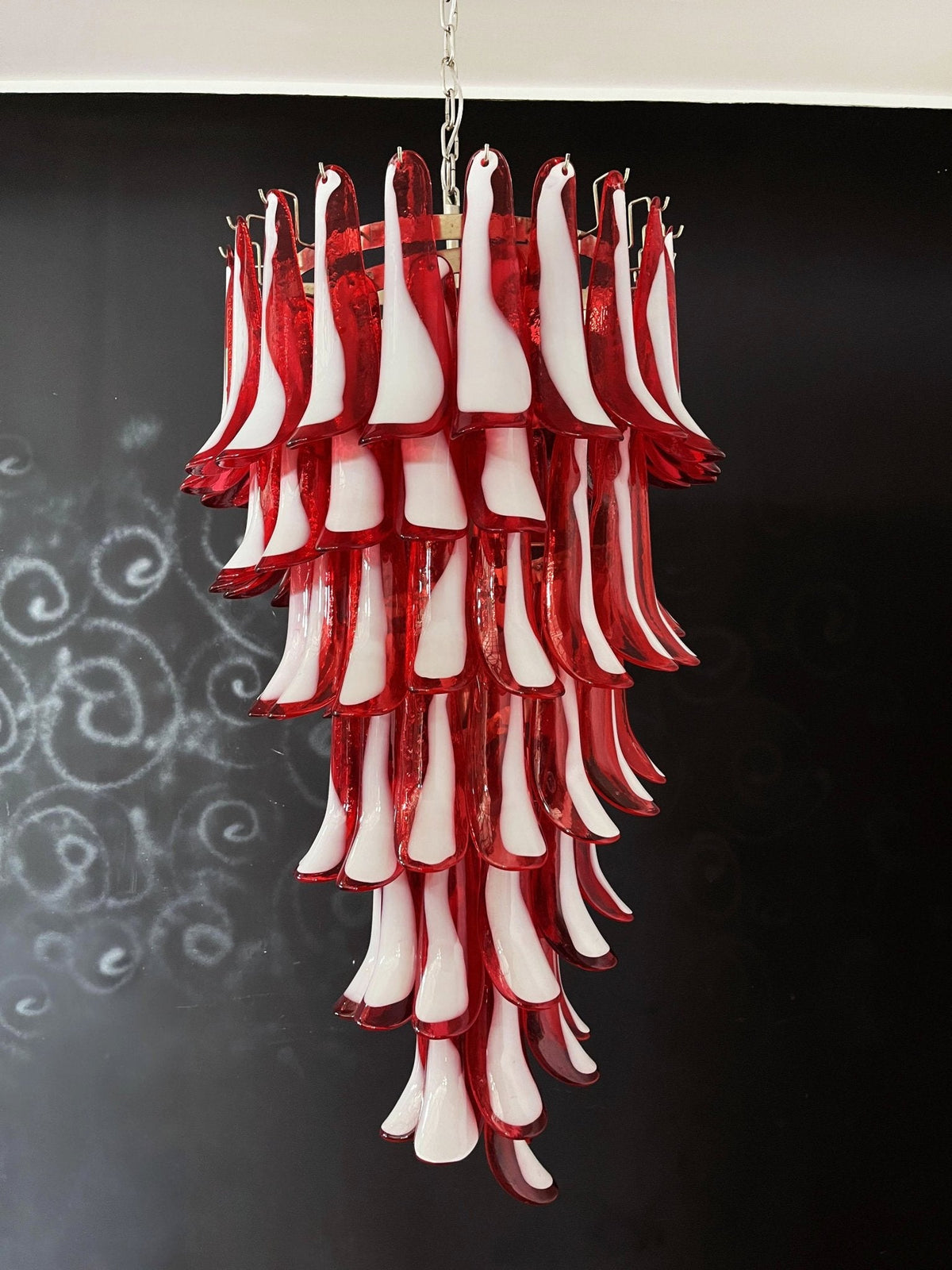 Red Petals Spiral Glass Chandelier | Modern Designer Pendant Light