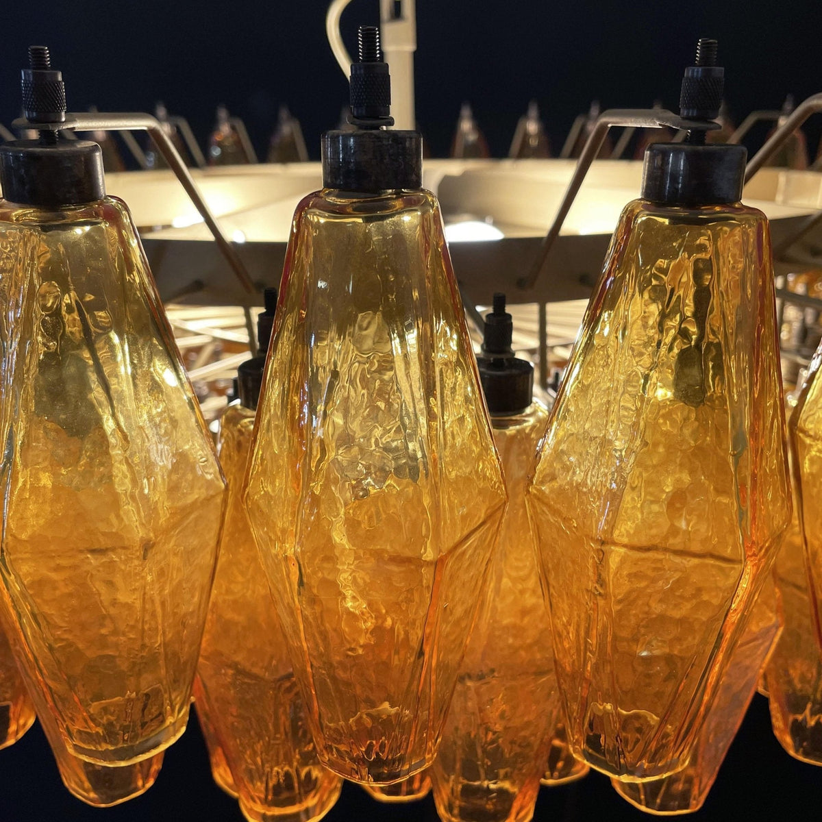Rhombus Amber Glass Chandelier – Modern Gold Pendant Light