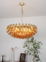 Rhombus Amber Glass Chandelier – Modern Gold Pendant Light