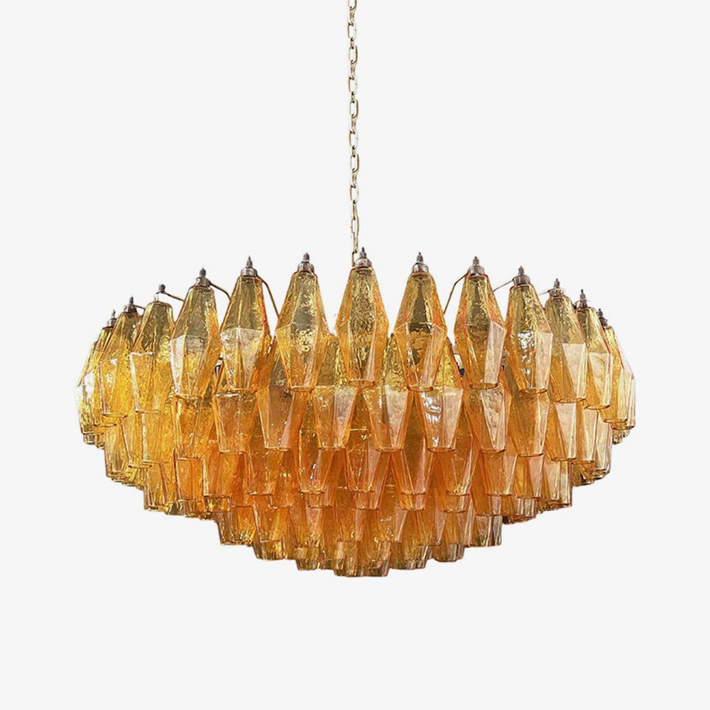 Rhombus Amber Glass Chandelier – Modern Gold Pendant Light