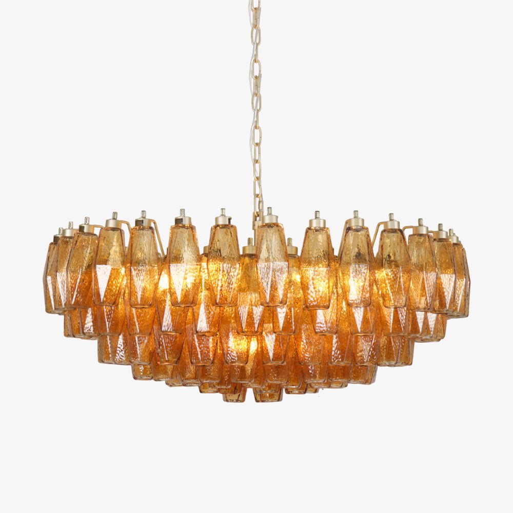 Rhombus Amber Glass Chandelier – Modern Gold Pendant Light