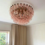 Rhombus Pink Glass Ceiling Light – Art Deco Flush Mount in Gold