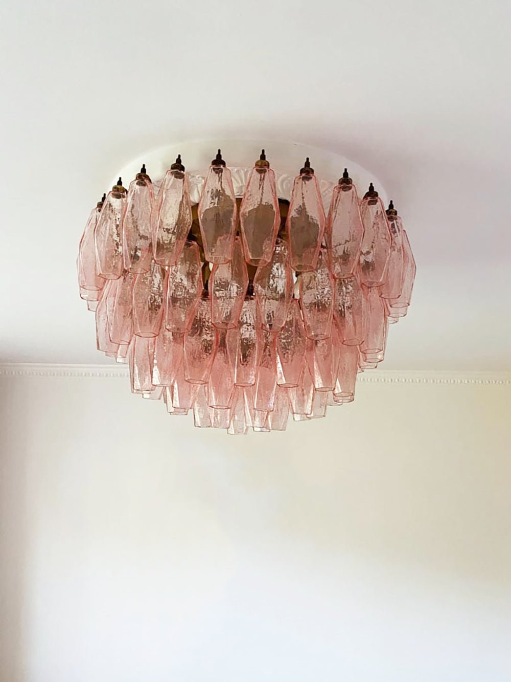 Rhombus Pink Glass Ceiling Light – Art Deco Flush Mount in Gold