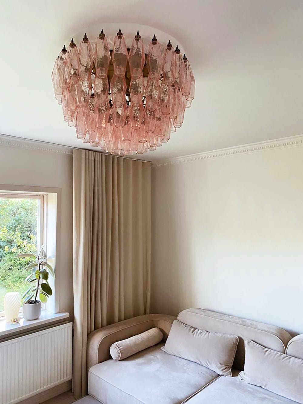 Rhombus Pink Glass Ceiling Light – Art Deco Flush Mount in Gold