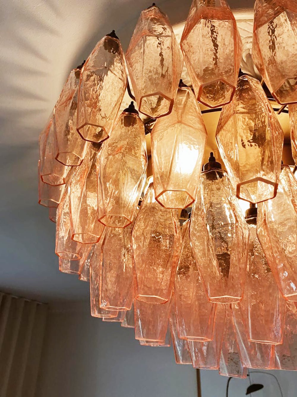 Rhombus Pink Glass Ceiling Light – Art Deco Flush Mount in Gold