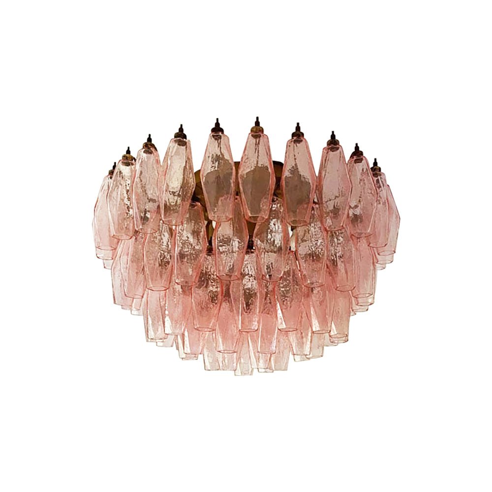 Rhombus Pink Glass Ceiling Light – Art Deco Flush Mount in Gold