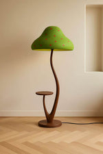 Mushroom Grove Floor Lamp with Walnut Side Table, Green Shade