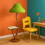 Mushroom Grove Floor Lamp with Walnut Side Table, Green Shade