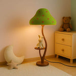 Mushroom Grove Floor Lamp with Walnut Side Table, Green Shade