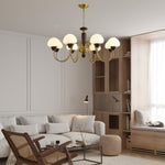 Mushroom Cap Chandelier in Walnut and Gold with Opal Glass Shades