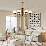 Mushroom Cap Chandelier in Walnut and Gold with Opal Glass Shades