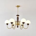 Mushroom Cap Chandelier in Walnut and Gold with Opal Glass Shades