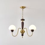 Mushroom Cap Chandelier in Walnut and Gold with Opal Glass Shades