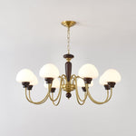 Mushroom Cap Chandelier in Walnut and Gold with Opal Glass Shades