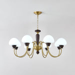 Mushroom Cap Chandelier in Walnut and Gold with Opal Glass Shades