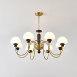 Mushroom Cap Chandelier in Walnut and Gold with Opal Glass Shades