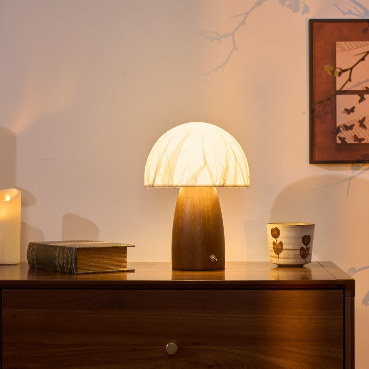 Myco Mushroom Table Lamp with Walnut Wood Base and LED