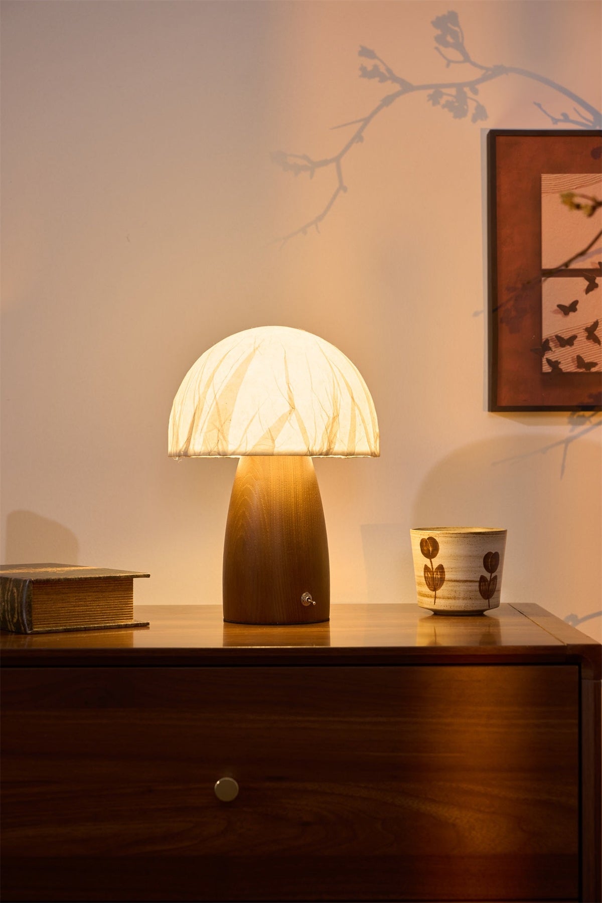 Myco Mushroom Table Lamp with Walnut Wood Base and LED