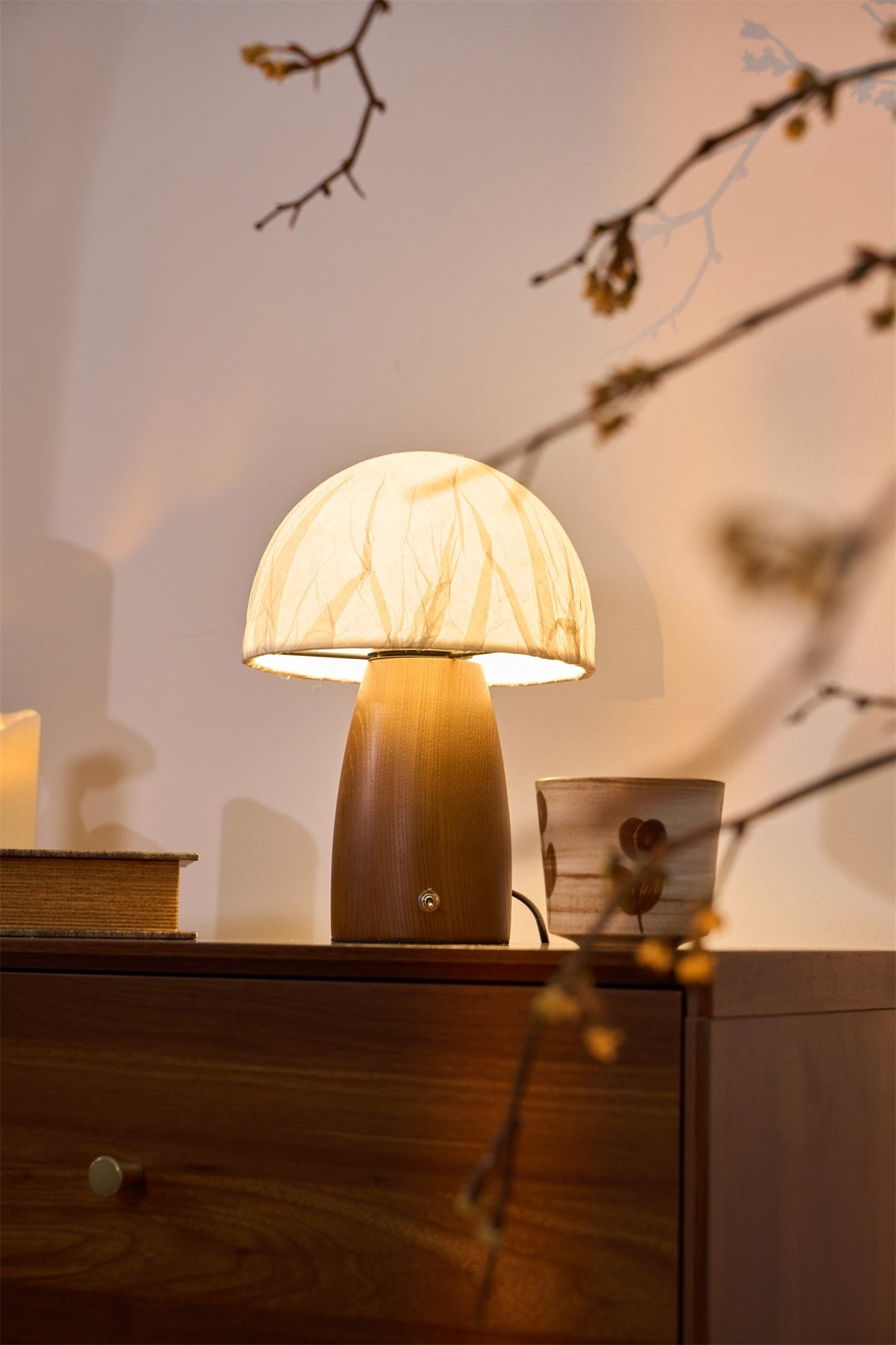 Myco Mushroom Table Lamp with Walnut Wood Base and LED