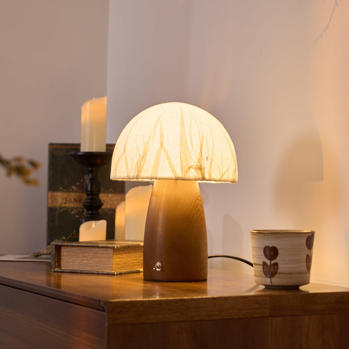 Myco Mushroom Table Lamp with Walnut Wood Base and LED