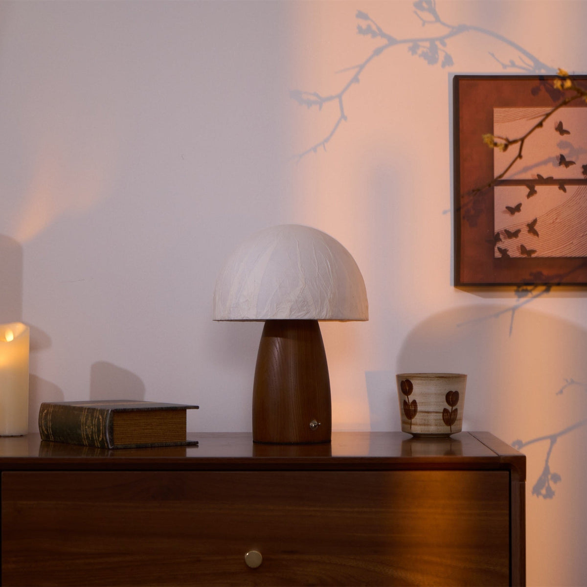 Myco Mushroom Table Lamp with Walnut Wood Base and LED
