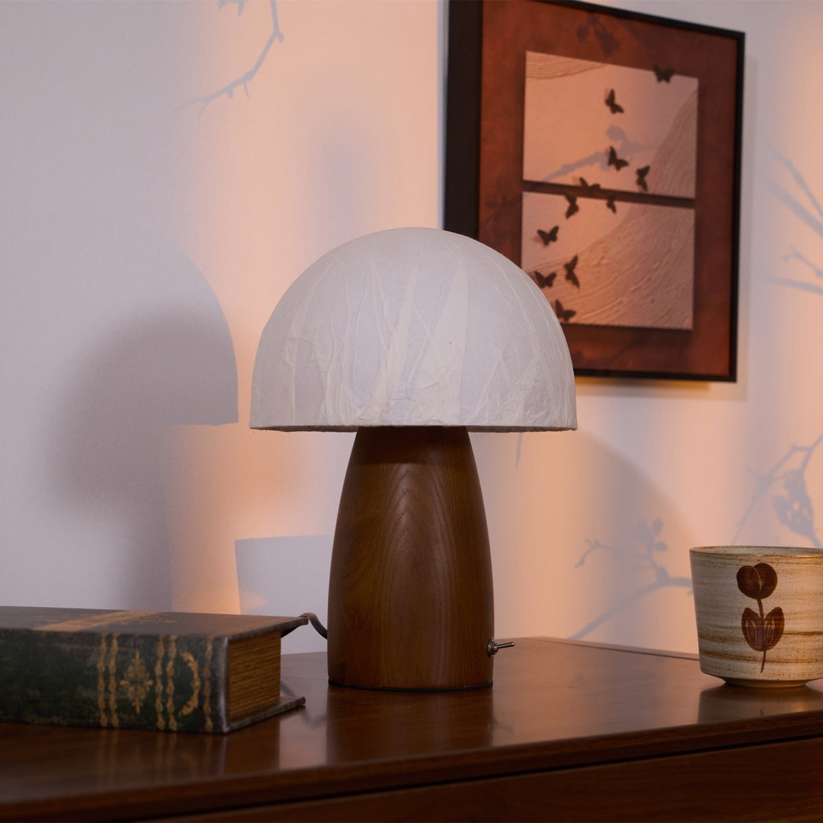Myco Mushroom Table Lamp with Walnut Wood Base and LED