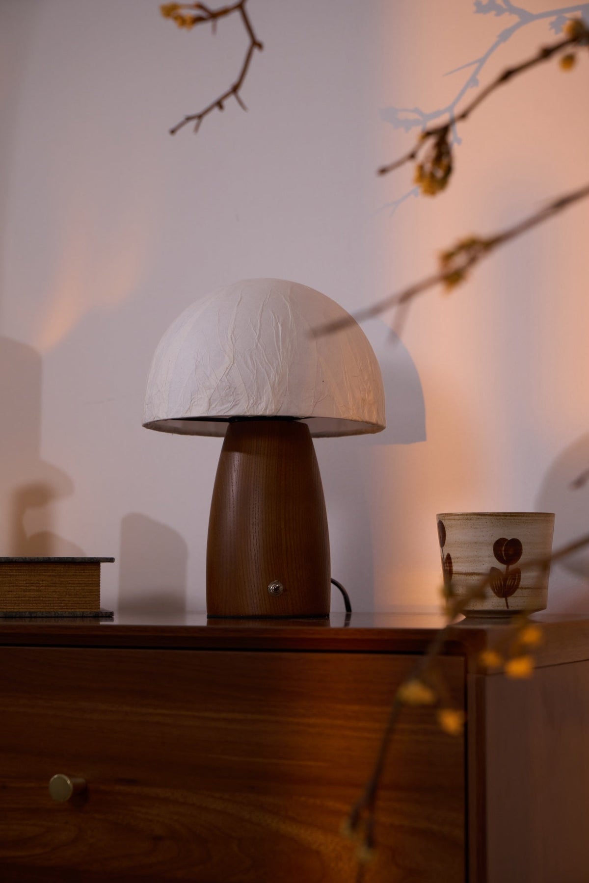 Myco Mushroom Table Lamp with Walnut Wood Base and LED