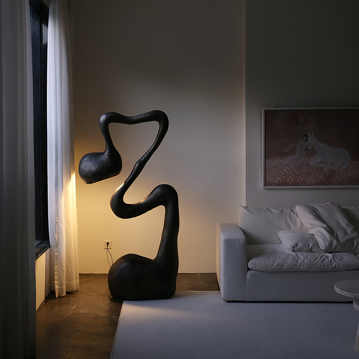 Myrrh Sculptural Floor Lamp in Matte Black with Gold Interior