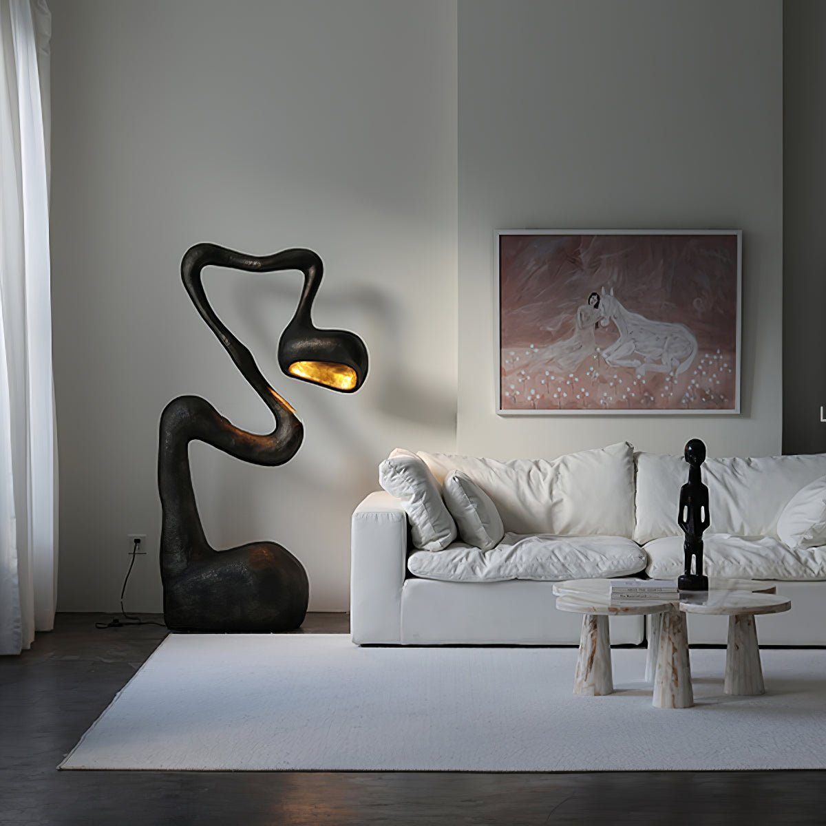 Myrrh Sculptural Floor Lamp in Matte Black with Gold Interior